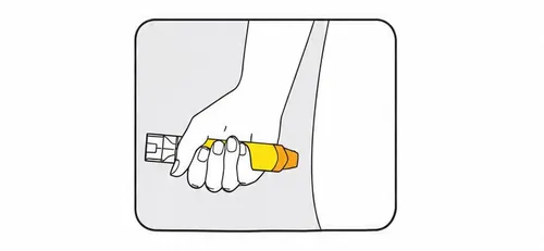 EpiPen oranžinio galo nukreipimas į išorinę šlaunies dalį